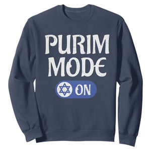 Funny Purim Mode On Sweatshirt Jewish Star of David TS09 Navy Print Your Wear