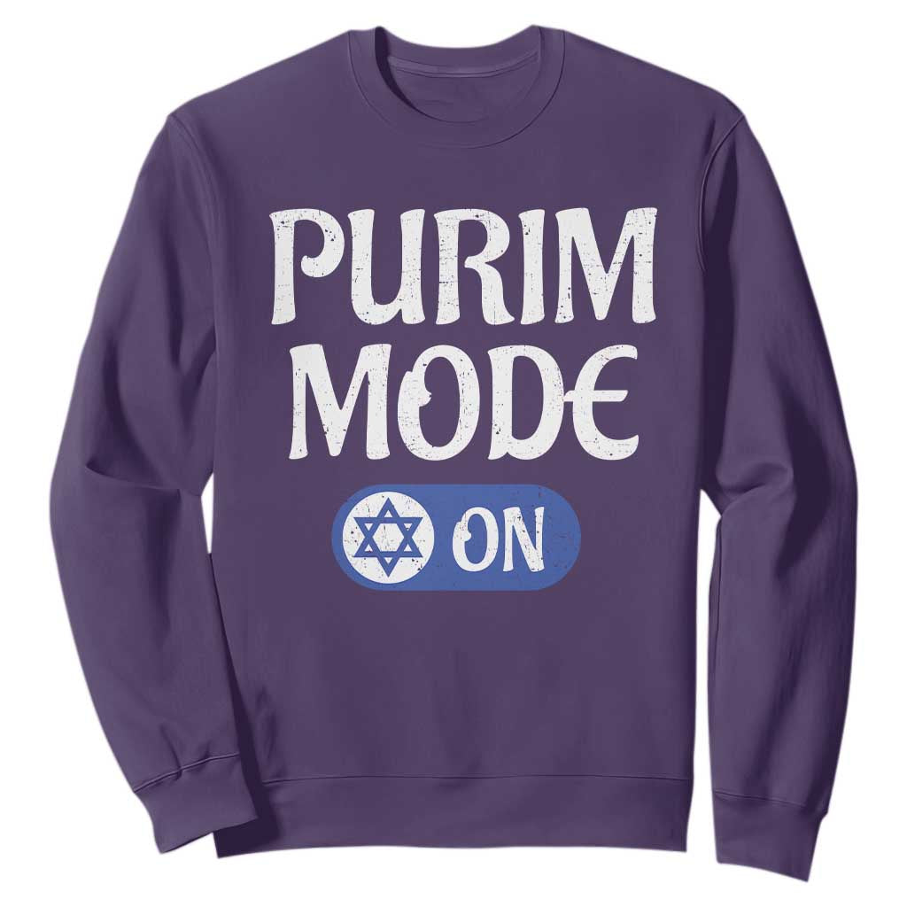 Funny Purim Mode On Sweatshirt Jewish Star of David TS09 Purple Print Your Wear