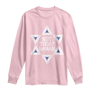 Not Today Haman Purim Long Sleeve Shirt Hamantash Jewish Star of David TS09 Light Pink Print Your Wear