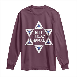 Not Today Haman Purim Long Sleeve Shirt Hamantash Jewish Star of David TS09 Maroon Print Your Wear