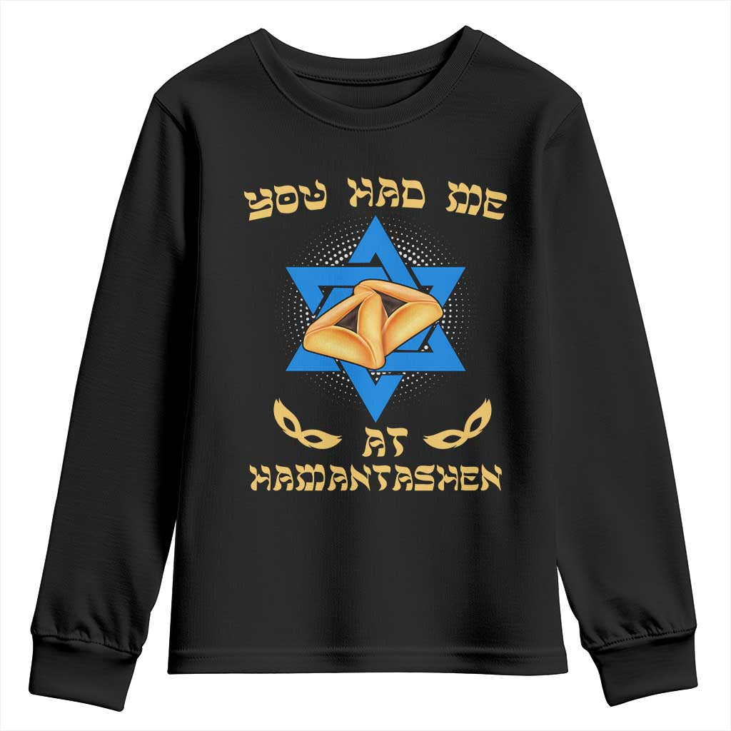 Funny Purim Youth Sweatshirt You Had Me At Hamantash TS09 Black Print Your Wear