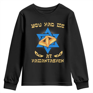 Funny Purim Youth Sweatshirt You Had Me At Hamantash TS09 Black Print Your Wear