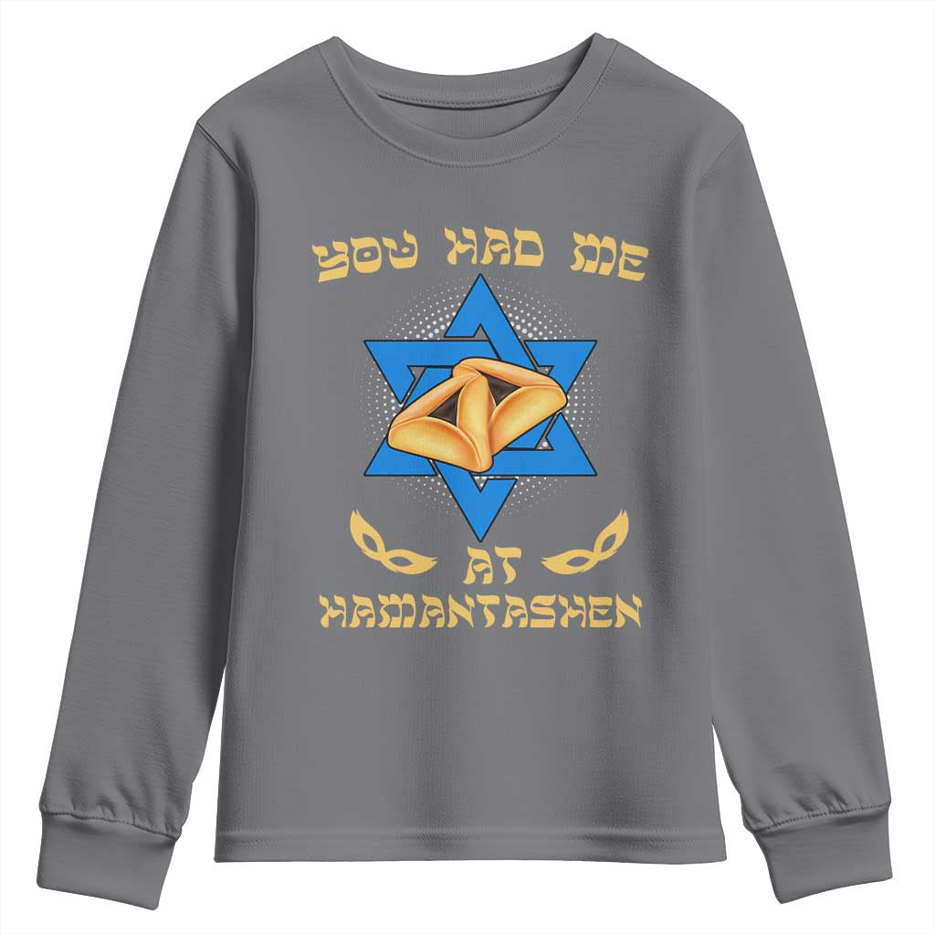 Funny Purim Youth Sweatshirt You Had Me At Hamantash TS09 Charcoal Print Your Wear