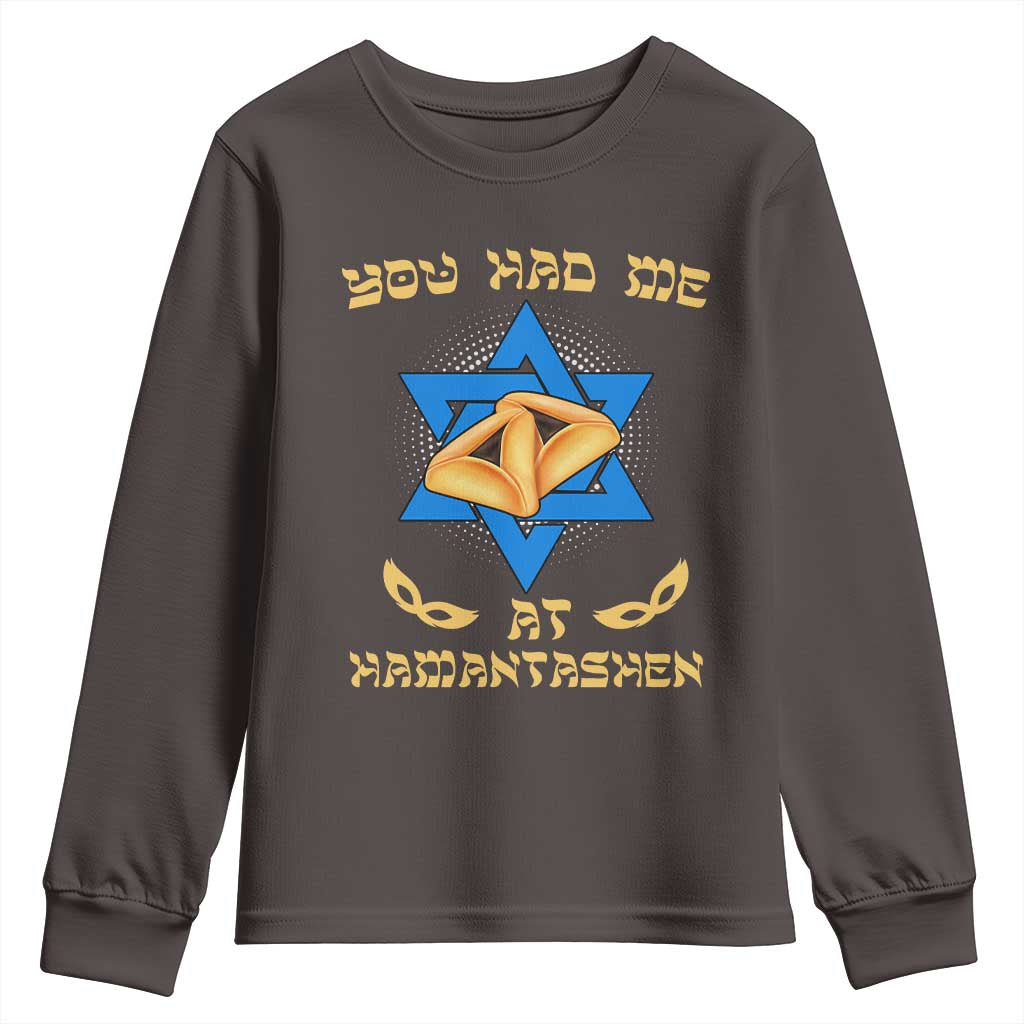 Funny Purim Youth Sweatshirt You Had Me At Hamantash TS09 Dark Chocolate Print Your Wear
