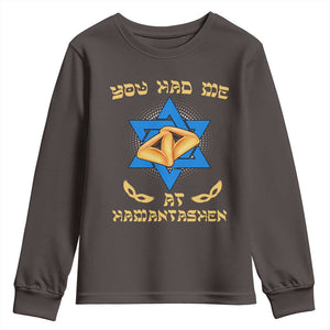 Funny Purim Youth Sweatshirt You Had Me At Hamantash TS09 Dark Chocolate Print Your Wear