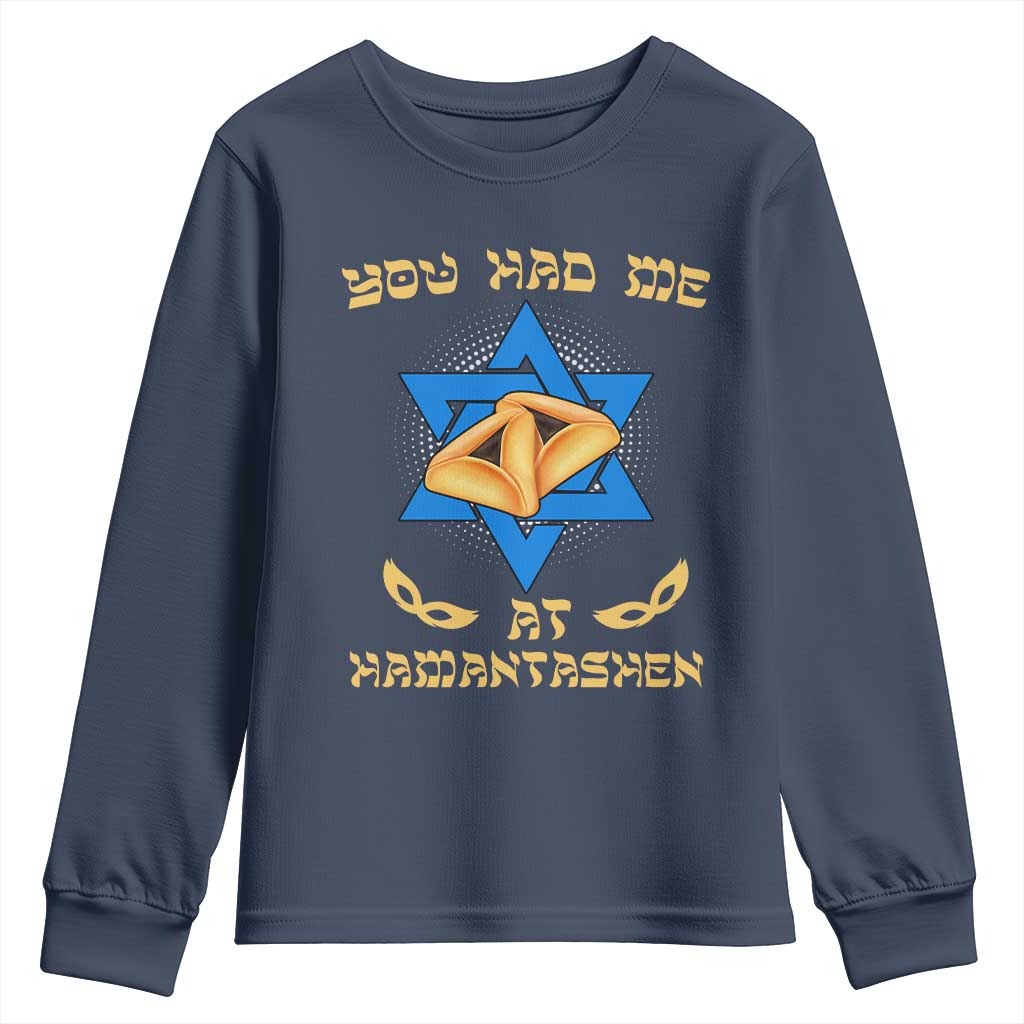 Funny Purim Youth Sweatshirt You Had Me At Hamantash TS09 Navy Print Your Wear