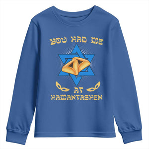 Funny Purim Youth Sweatshirt You Had Me At Hamantash TS09 Royal Blue Print Your Wear