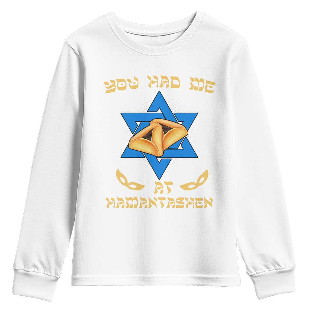 Funny Purim Youth Sweatshirt You Had Me At Hamantash TS09 White Print Your Wear