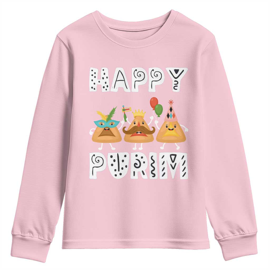 Happy Purim Funny Hamantash Youth Sweatshirt TS09 Light Pink Print Your Wear