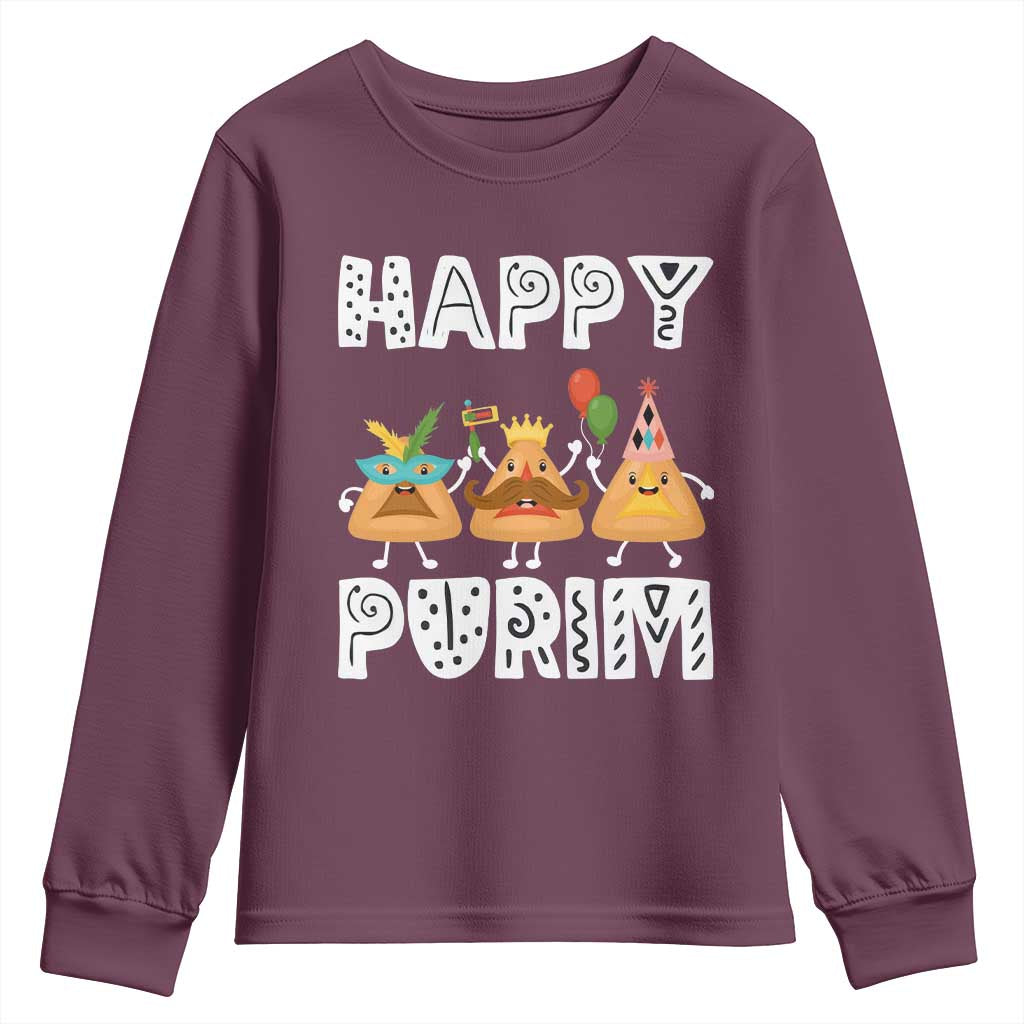 Happy Purim Funny Hamantash Youth Sweatshirt TS09 Maroon Print Your Wear