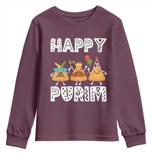 Happy Purim Funny Hamantash Youth Sweatshirt TS09 Maroon Print Your Wear