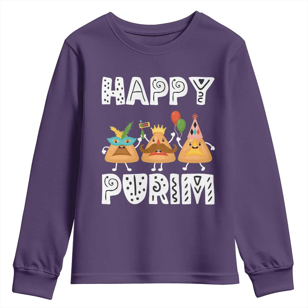 Happy Purim Funny Hamantash Youth Sweatshirt TS09 Purple Print Your Wear