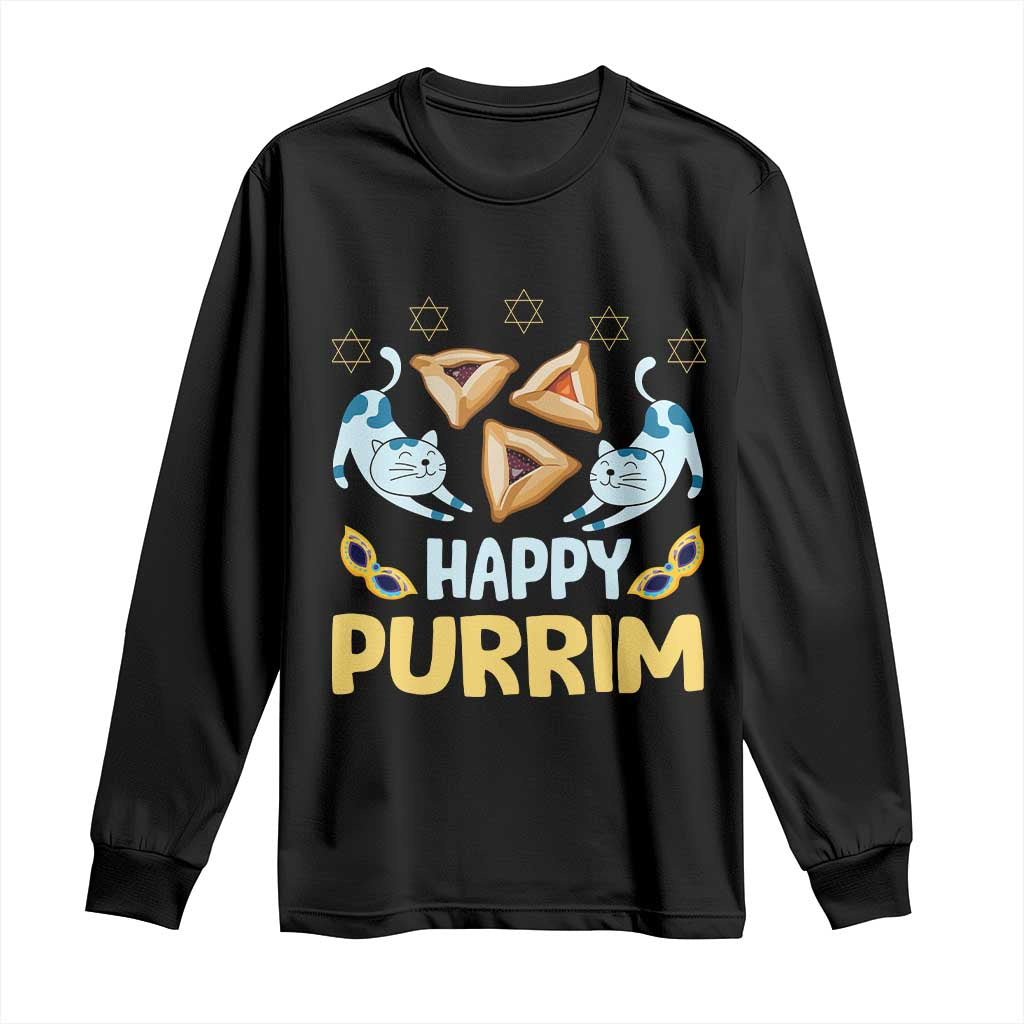 Purim Cat Long Sleeve Shirt Happy Purrim Hamantash Jewish Star of David TS09 Black Print Your Wear