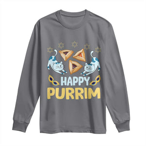 Purim Cat Long Sleeve Shirt Happy Purrim Hamantash Jewish Star of David TS09 Charcoal Print Your Wear