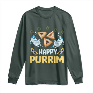 Purim Cat Long Sleeve Shirt Happy Purrim Hamantash Jewish Star of David TS09 Dark Forest Green Print Your Wear