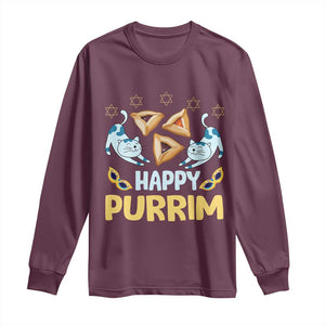 Purim Cat Long Sleeve Shirt Happy Purrim Hamantash Jewish Star of David TS09 Maroon Print Your Wear