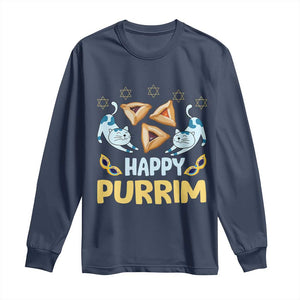 Purim Cat Long Sleeve Shirt Happy Purrim Hamantash Jewish Star of David TS09 Navy Print Your Wear