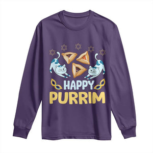 Purim Cat Long Sleeve Shirt Happy Purrim Hamantash Jewish Star of David TS09 Purple Print Your Wear