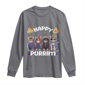 Purim Cat Long Sleeve Shirt Happy Purrim Hamantash Cute Cat Costume TS09 Charcoal Print Your Wear