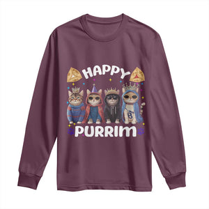 Purim Cat Long Sleeve Shirt Happy Purrim Hamantash Cute Cat Costume TS09 Maroon Print Your Wear