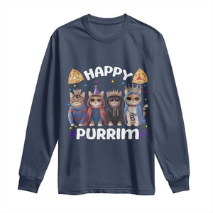 Purim Cat Long Sleeve Shirt Happy Purrim Hamantash Cute Cat Costume TS09 Navy Print Your Wear