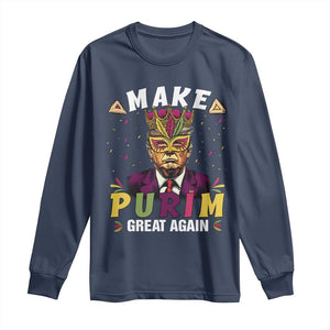 Funny Trump Purim Long Sleeve Shirt Make Purim Great Again TS09 Navy Print Your Wear