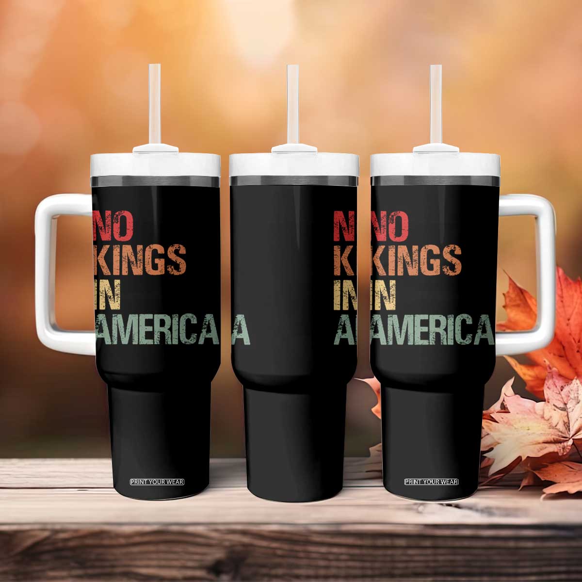 Retro No Kings in America Tumbler With Handle TS09 Print Your Wear