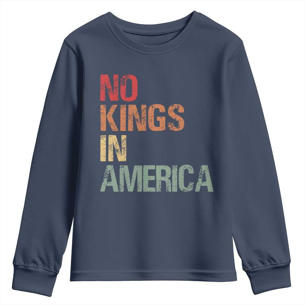 Retro No Kings in America Youth Sweatshirt TS09 Navy Print Your Wear