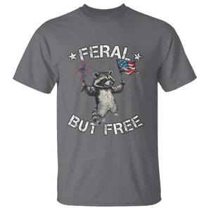 Funny 4th Of July T Shirt Feral But Free Raccoon American Flag TS09 Charcoal Print Your Wear