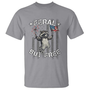 Funny 4th Of July T Shirt Feral But Free Raccoon American Flag TS09 Sport Gray Print Your Wear