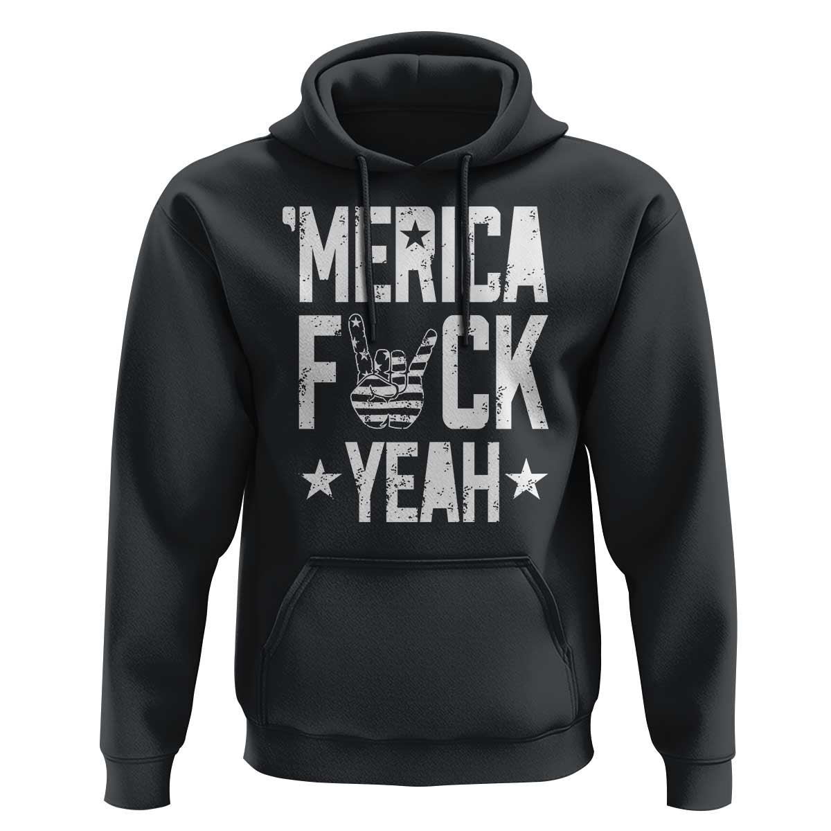 Funny 4th Of July Hoodie Merica Fuck Yeah Rock Hand TS09 Black Print Your Wear
