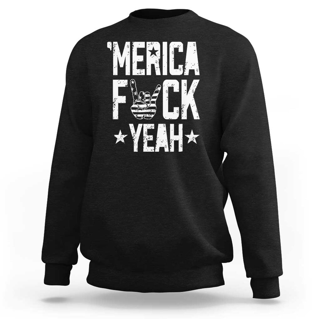 Funny 4th Of July Sweatshirt Merica Fuck Yeah Rock Hand TS09 Black Print Your Wear