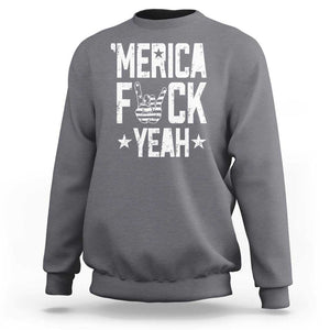 Funny 4th Of July Sweatshirt Merica Fuck Yeah Rock Hand TS09 Charcoal Print Your Wear