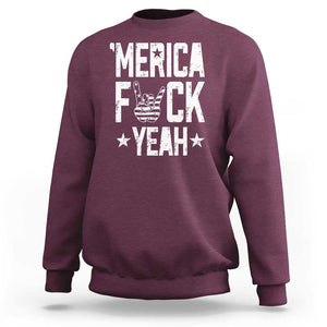 Funny 4th Of July Sweatshirt Merica Fuck Yeah Rock Hand TS09 Maroon Print Your Wear