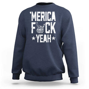 Funny 4th Of July Sweatshirt Merica Fuck Yeah Rock Hand TS09 Navy Print Your Wear