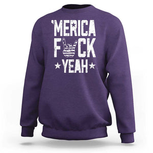 Funny 4th Of July Sweatshirt Merica Fuck Yeah Rock Hand TS09 Purple Print Your Wear