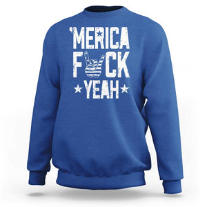 Funny 4th Of July Sweatshirt Merica Fuck Yeah Rock Hand TS09 Royal Blue Print Your Wear