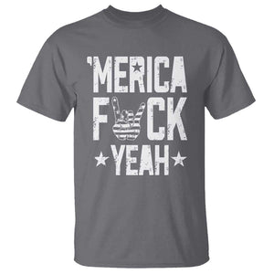 Funny 4th Of July T Shirt Merica Fuck Yeah Rock Hand TS09 Charcoal Print Your Wear