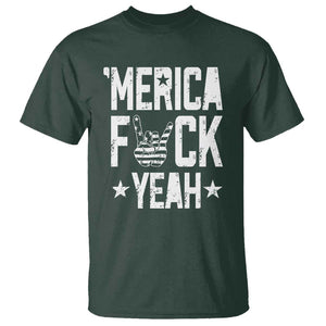 Funny 4th Of July T Shirt Merica Fuck Yeah Rock Hand TS09 Dark Forest Green Print Your Wear