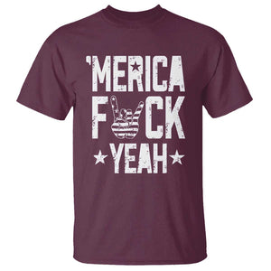 Funny 4th Of July T Shirt Merica Fuck Yeah Rock Hand TS09 Maroon Print Your Wear