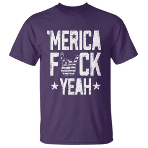 Funny 4th Of July T Shirt Merica Fuck Yeah Rock Hand TS09 Purple Print Your Wear