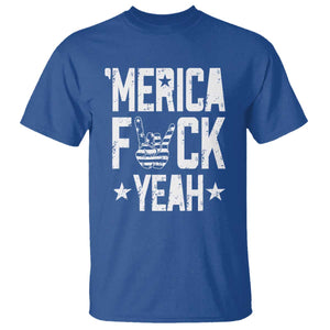 Funny 4th Of July T Shirt Merica Fuck Yeah Rock Hand TS09 Royal Blue Print Your Wear