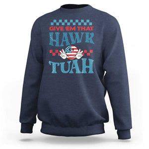 Give 'Em That Hawk Tuah Groovy Sweatshirt TS09 Navy Print Your Wear
