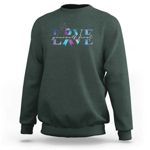 Love Yourself First Suicide Prevention Sweatshirt TS09 Dark Forest Green Print Your Wear