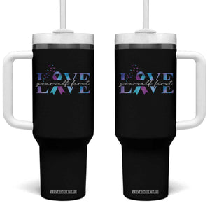 Love Yourself First Suicide Prevention Tumbler With Handle TS09 One Size: 40 oz Black Print Your Wear