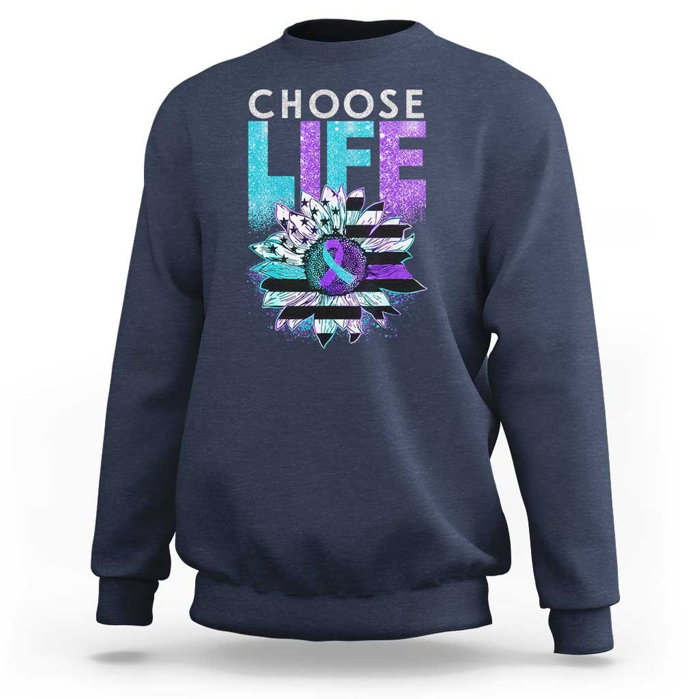 Suicide Prevention Sweatshirt Choose Life Sunflower American Flag TS09 Navy Print Your Wear