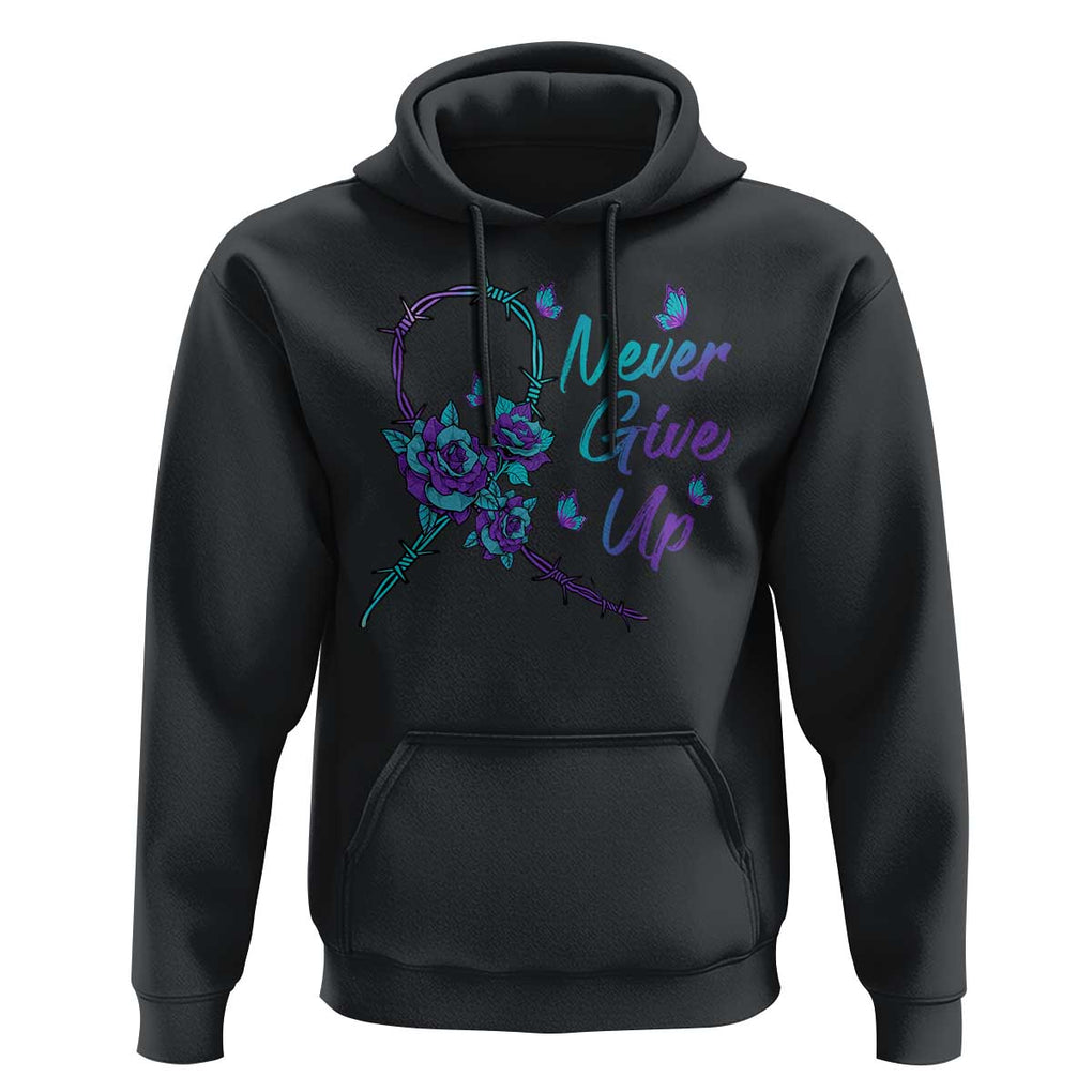 Suicide Prevention Roses Ribbon Never Give Up Hoodie TS09 Black Print Your Wear