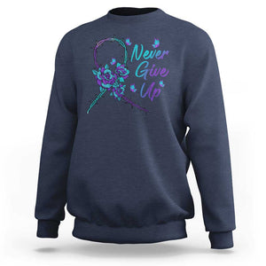 Suicide Prevention Roses Ribbon Never Give Up Sweatshirt TS09 Navy Print Your Wear