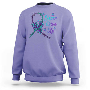 Suicide Prevention Roses Ribbon Never Give Up Sweatshirt TS09 Violet Print Your Wear