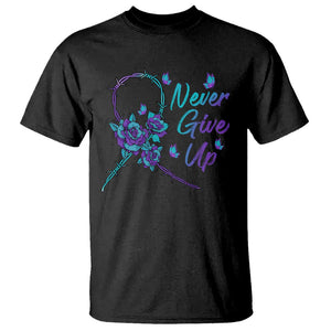 Suicide Prevention Roses Ribbon Never Give Up T Shirt TS09 Black Print Your Wear